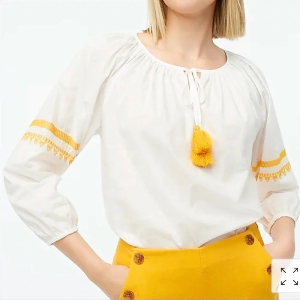 Nwt J. Crew Raglan Cotton Popover Embroidered Top